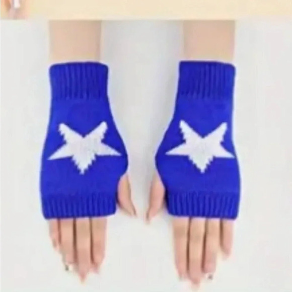 Women's Polyester Knit Fingerless Brown Gloves with Star pattern New - Picture 5 of 5